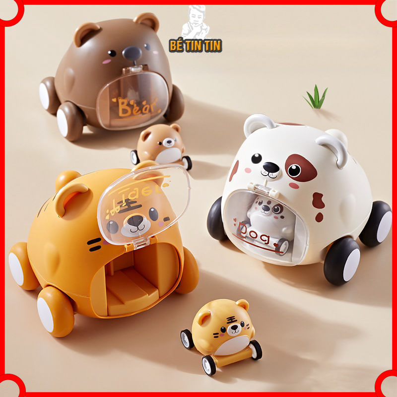 Ô tô đồ chơi trẻ em cho bé trai bé gái xe hơi chạy đà mẹ bồng con hình thú Hổ, Gấu cute phóng ô tô con đồ chơi vận động