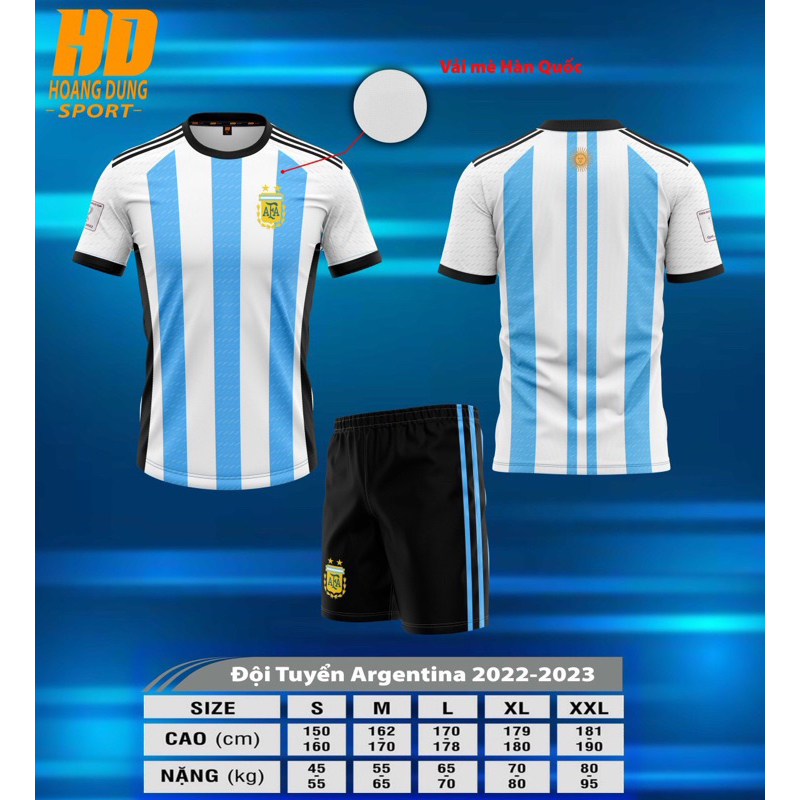 bộ đá bóng argentina 2022-2023 vải mè kim cao cấp