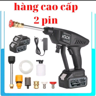 Máy rửa xe dùng pin mini, Máy xịt rửa tăng áp Hitachi 199V áp lực cao 1400W