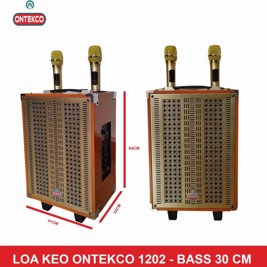 Loa kéo bluetooth Ontekco 1202 bass 30 Kèm 2 micro không dây hát vang cực hay. chống hú. Bảo hành hãng 1 năm