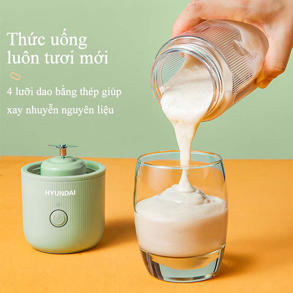 Máy Xay Sinh Tố HYUNDAI Mini 4 Lưỡi Công Suất Lớn  - Máy Xay Đa Năng Cầm Tay Sạc Điện