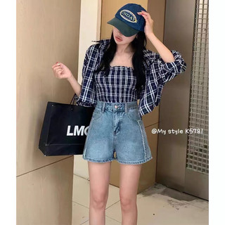 Quần short jean lưng cao 2 line bigsize MUP Bigsize QSJ03