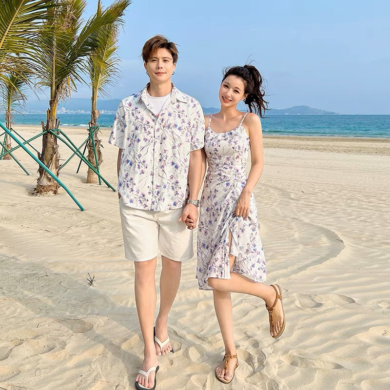 💕 (CAO CẤP) Áo váy đôi tình nhân đi biển hoa tím form ngắn trẻ tung xinh xắn siêu đẹp Forever Couple Store