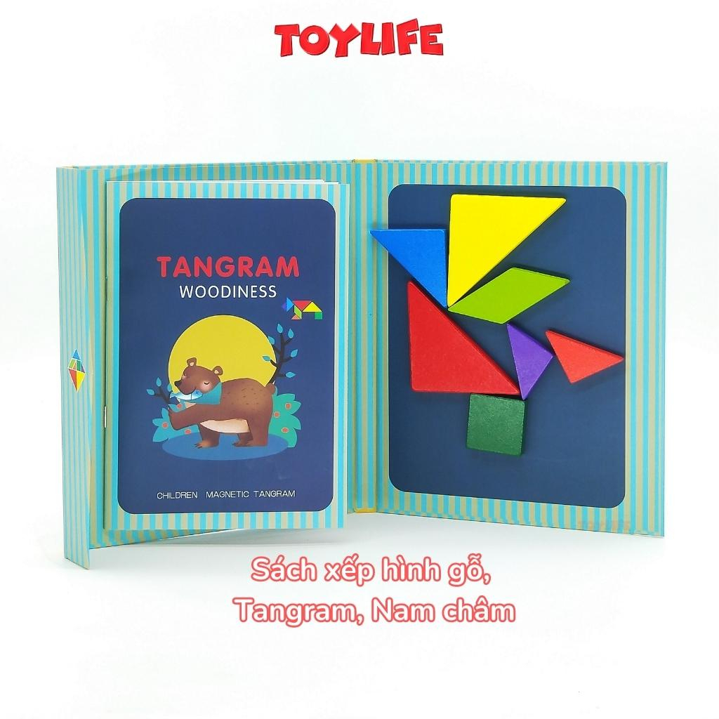 Sách xếp hình gỗ, tangram, nam châm xếp hình, đồ chơi trí tuệ cho trẻ, gỗ tự nhiên cao cấp an toàn TOYLIFE