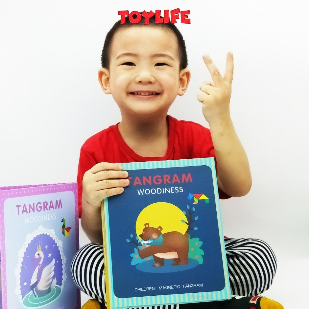 Sách xếp hình gỗ, tangram, nam châm xếp hình, đồ chơi trí tuệ cho trẻ, gỗ tự nhiên cao cấp an toàn TOYLIFE
