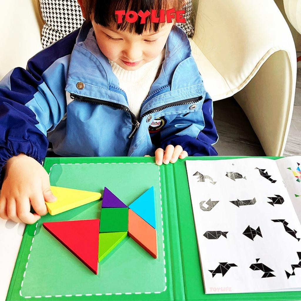 Sách xếp hình gỗ, tangram, nam châm xếp hình, đồ chơi trí tuệ cho trẻ, gỗ tự nhiên cao cấp an toàn TOYLIFE