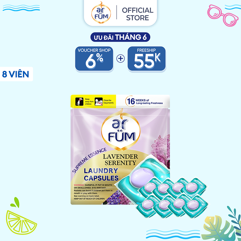 Túi Viên Giặt Xả Tiện Lợi arFum Hương Hoa Công Nghệ Nhật Bản (8 Viên/ Túi)