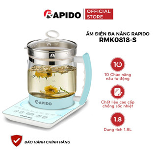 Ấm điện đa năng 1.8L Rapido RMK0818-S Bình đun đa năng thủy tinh chịu nhiệt Chức năng tự ngắt dụng Ankomi