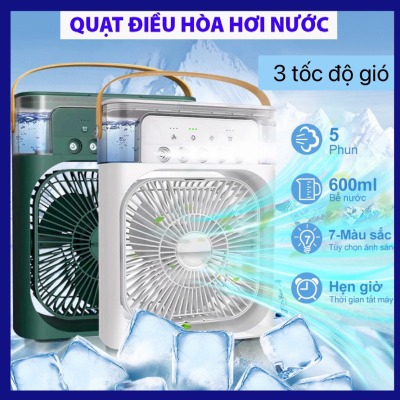 Quạt Tích Điện Điều Hòa Phun Sương Hơi Nước  Dung Tích 600ml Để Bàn 4 Chế Độ Thông Minh