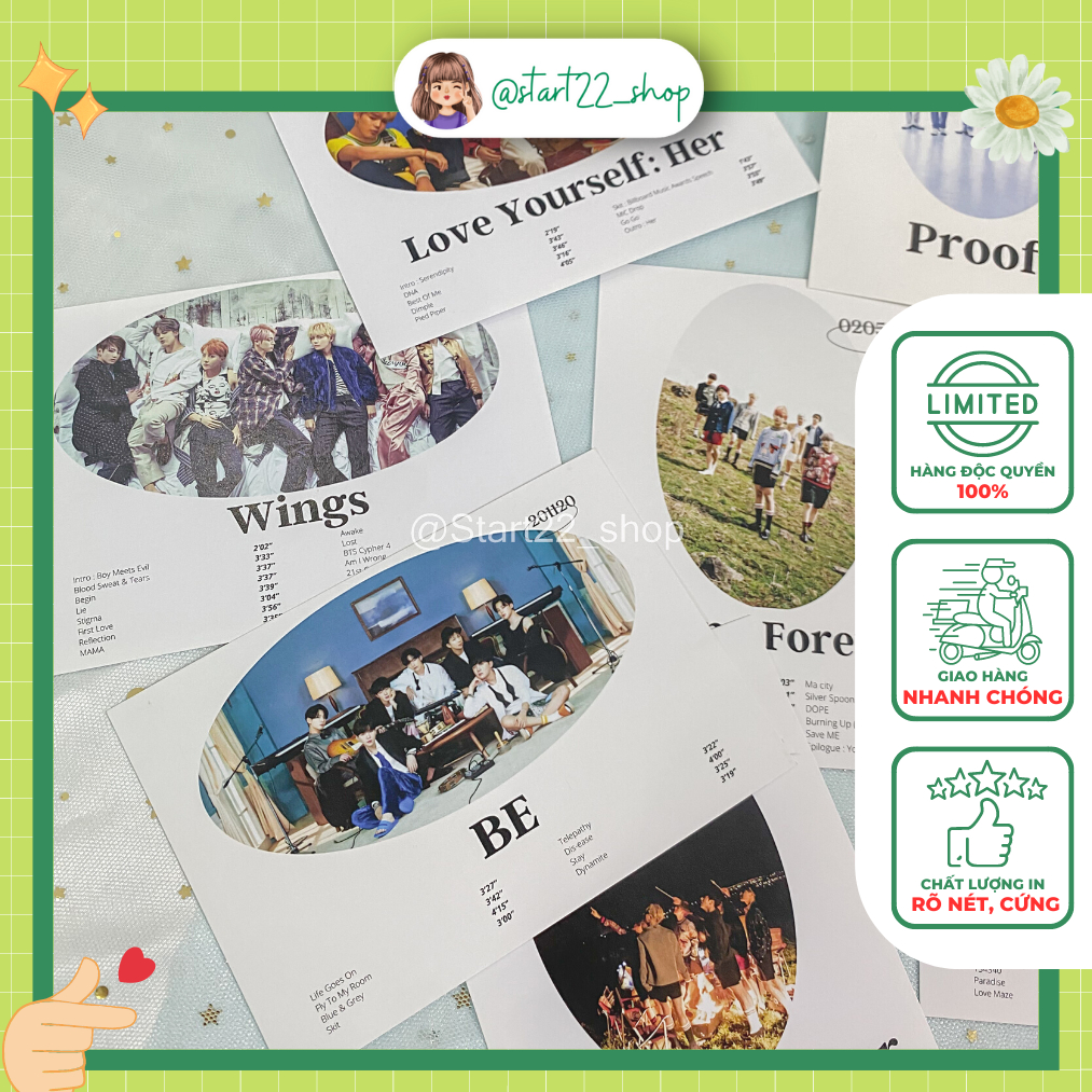 Bộ 8 Postcard BTS Album Hot Hit Idol Kpop JungKook V Jimin Jin RM J Hope Suga start22_shop