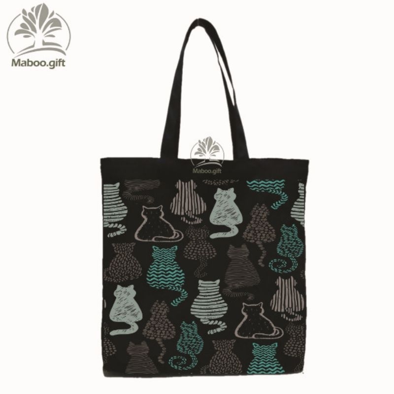 Túi vải Tote/canvas họa tiết hình Mèo_Màu Be/Đen vải đẹp _HT