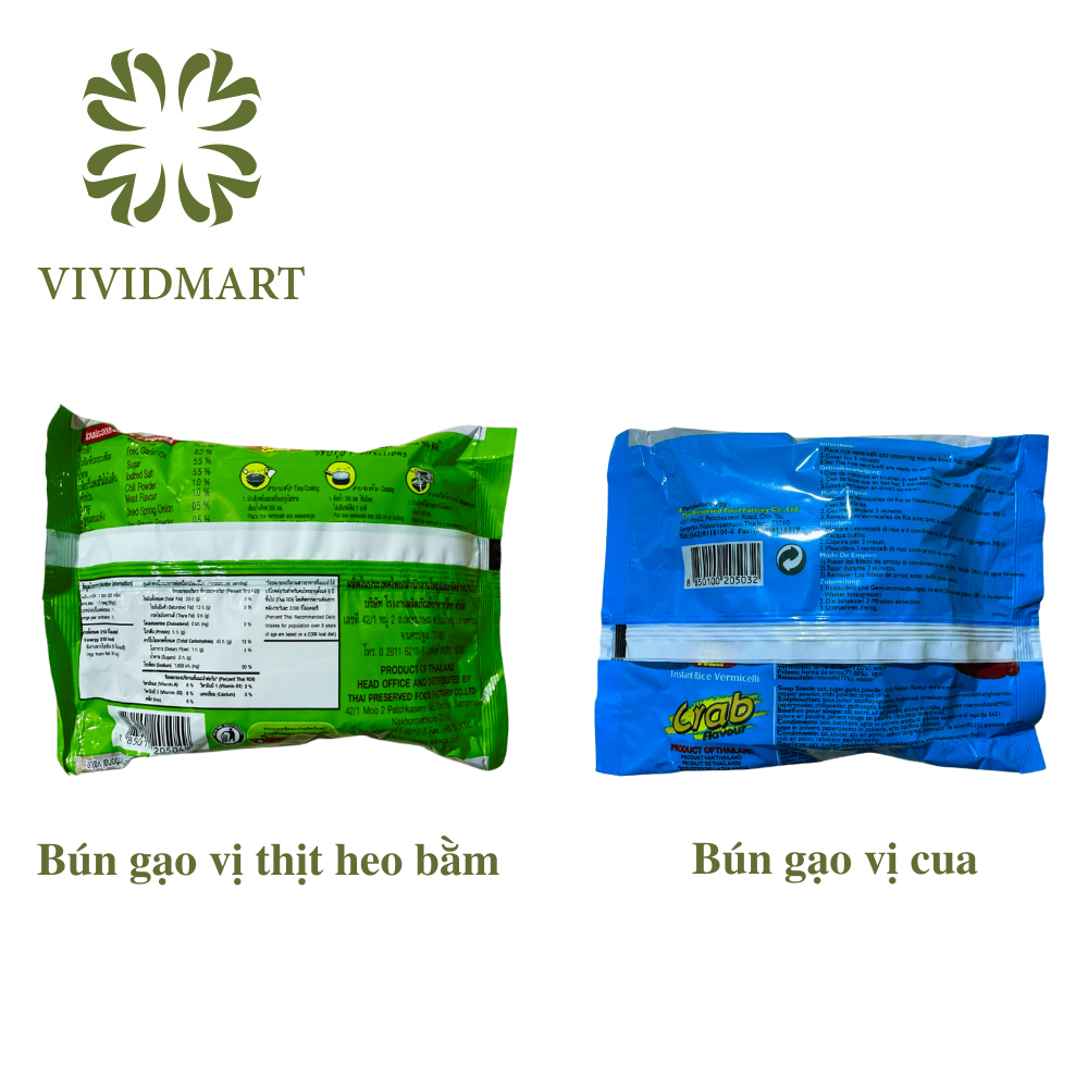 BÚN GẠO THÁI LAN WAI WAI 3 VỊ: THỊT HEO BẰM, VỊ CUA, BÚN CHAY VỊ THÁI CHUA – GÓI 60g