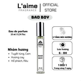 Nước Hoa Nam Bad Boy  chính hãng L’aime hương thơm nam tính, sang trọng, nc hoa lôi cuốn dạng xịt 10ml và 2ml