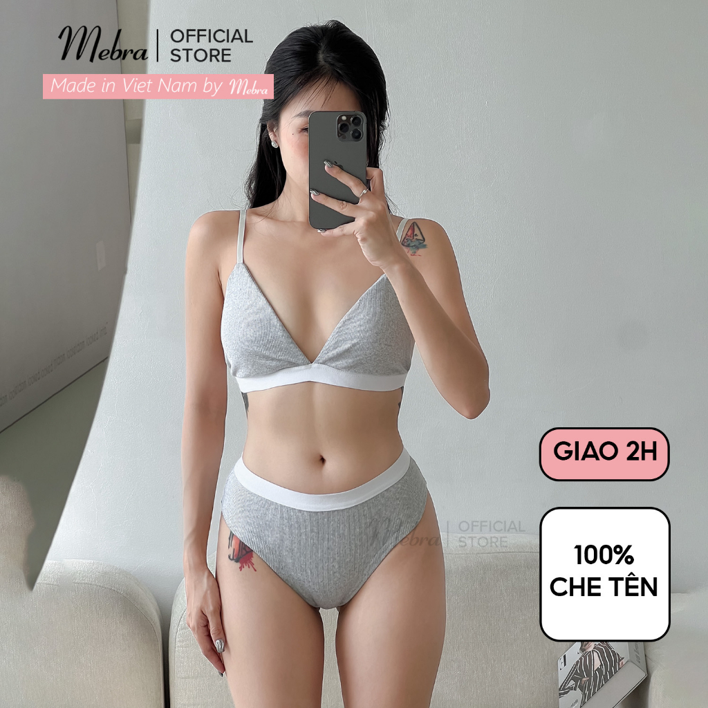 Bộ Đồ Lót Cotton Nữ Đai To Không Gọng Kiểu Bikini Mát Nhẹ Thoáng Khí Có Mút Mỏng Mùa Hè Trẻ Trung Hiện Đại Mebra TH