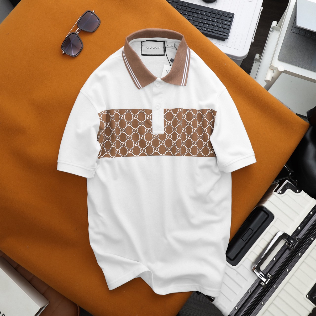 Áo polo nam họa tiết monogram xịn đẹp phong cách trẻ trung, chất vải cá sấu cotton cao cấp, form slim fit tôn dáng