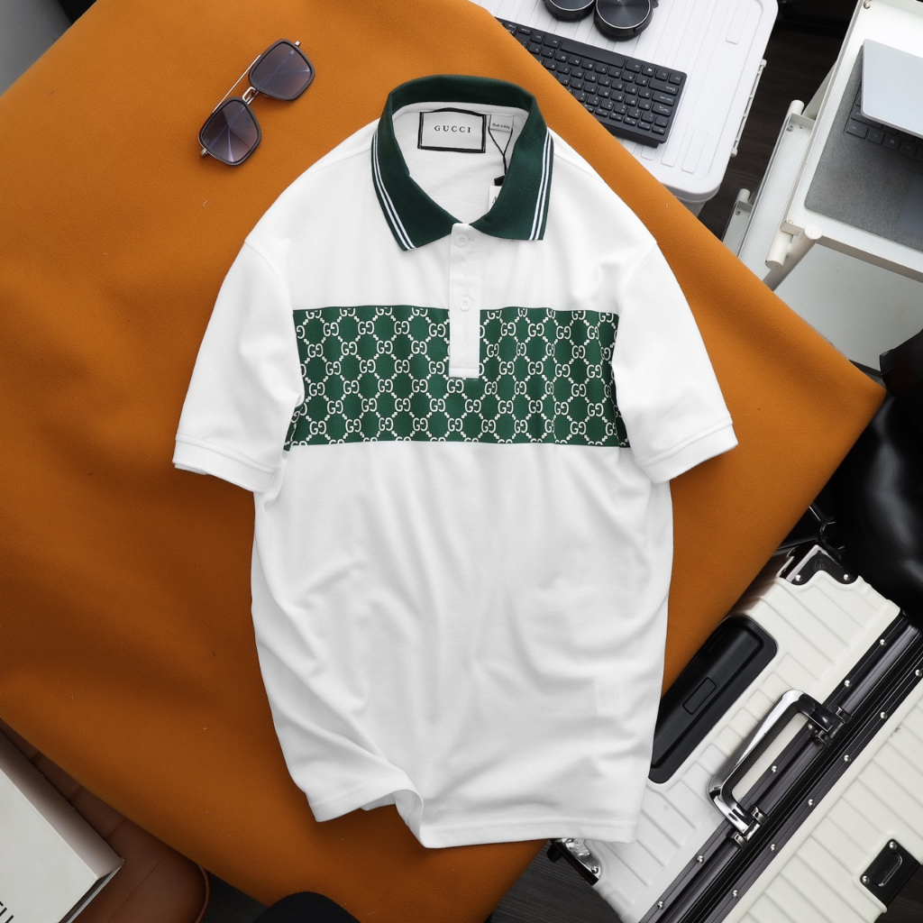 Áo polo nam họa tiết monogram xịn đẹp phong cách trẻ trung, chất vải cá sấu cotton cao cấp, form slim fit tôn dáng