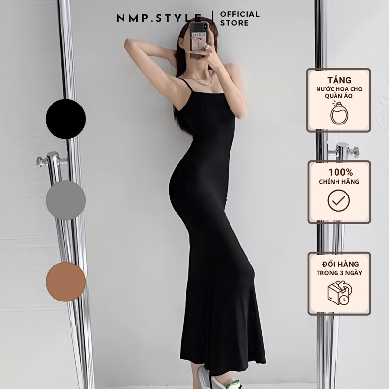 Đầm hai dây ôm body đuôi cá vải cotton bozip cao cấp NMP.STYLE - ROSA DRESS - 3 màu nâu, ghi nhạt, đen