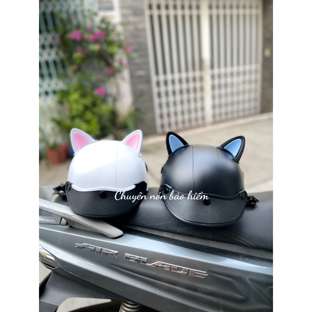 Nón bảo hiểm 1/2 đầu có lỗ thông gió+tặng tai mèo hai màu