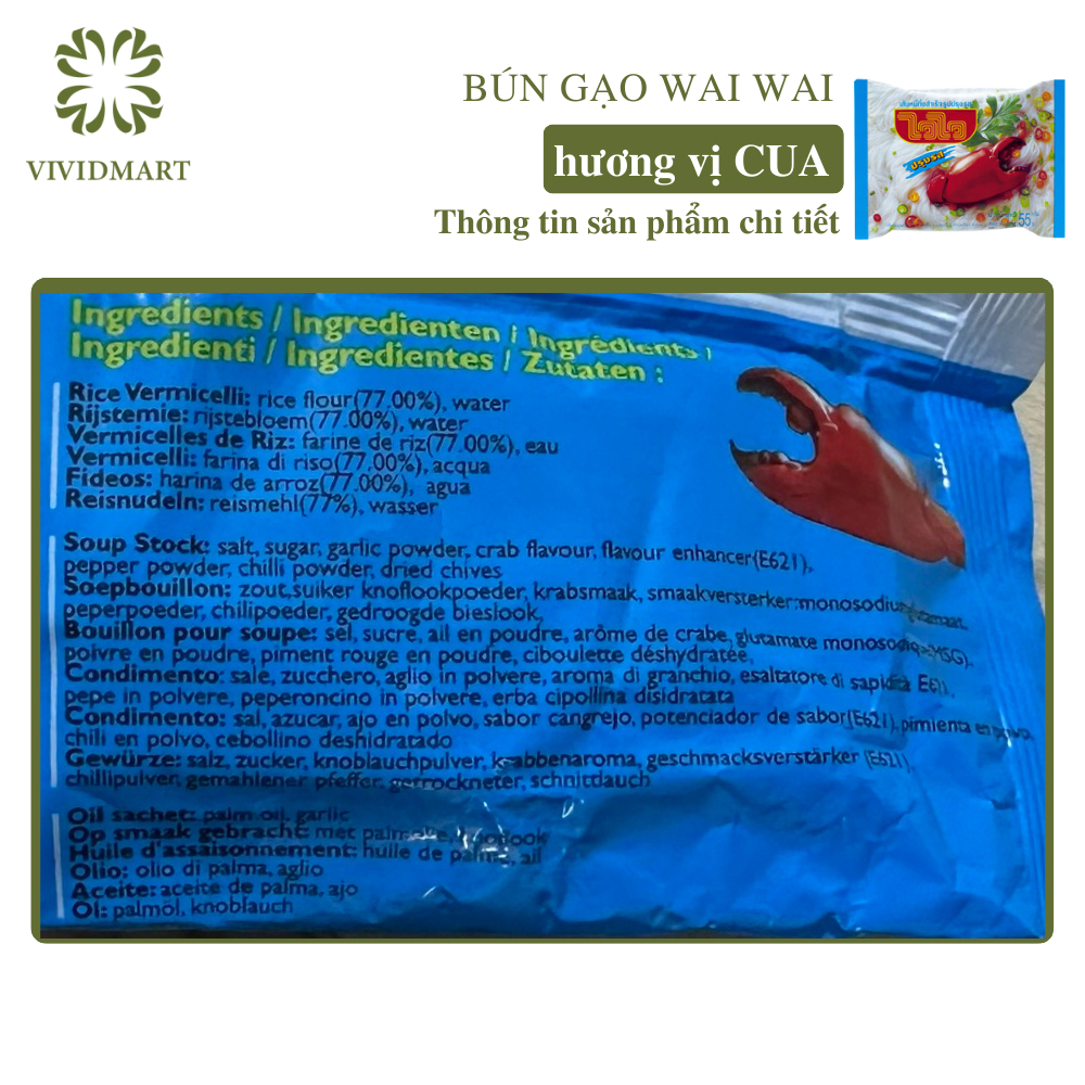 - Bún WAI WAI - Bún gạo WaiWai 2 vị: thịt bằm và cua - 55g/gói - Bún gạo ăn liền Thái Lan - Bún WAI WAI ăn liền