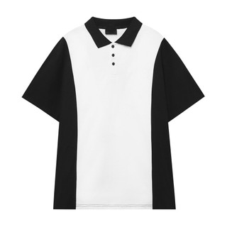Áo Polo nam nữ form rộng phối màu đen trắng, Áo thun cổ bẻ tay lỡ vải thoáng mát mềm mịn