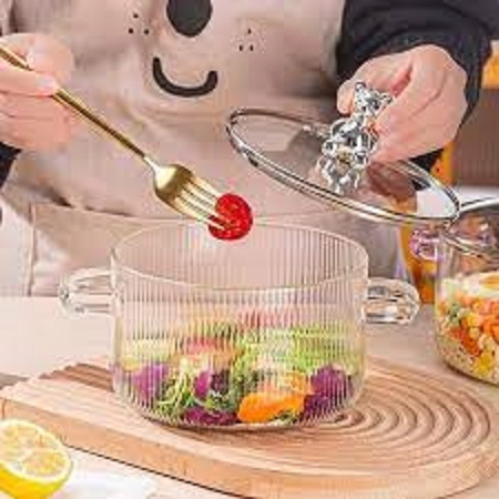 NỒI THỦY TINH CHỊU NHIỆT 2L NẮP GẤU (TRẮNG,VÀNG)