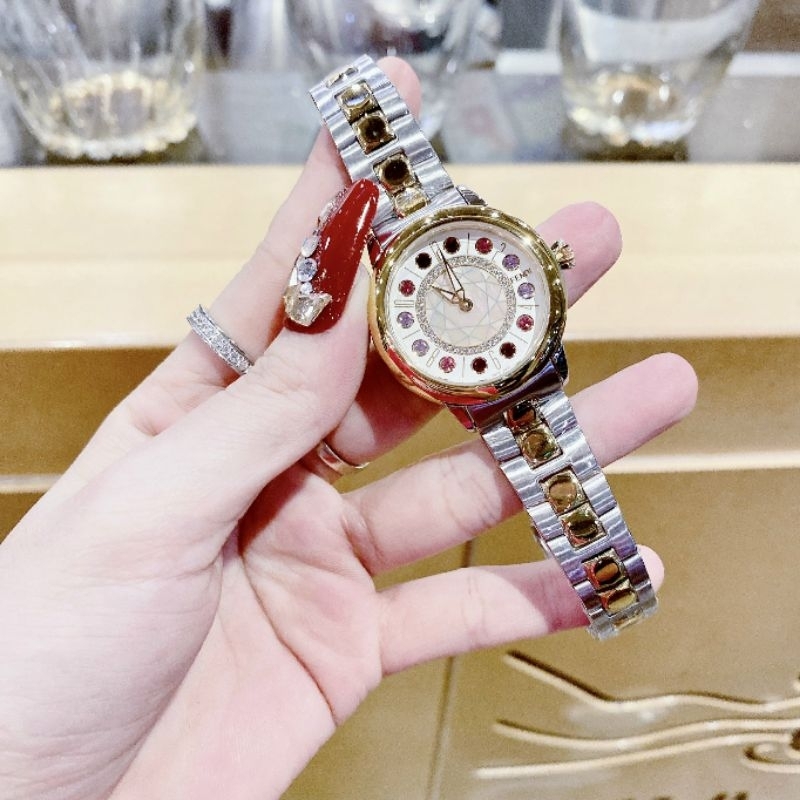 Đồng hồ nữ Fendi đá 7 màu siêu đẹp, dây mix demi vàng trắng