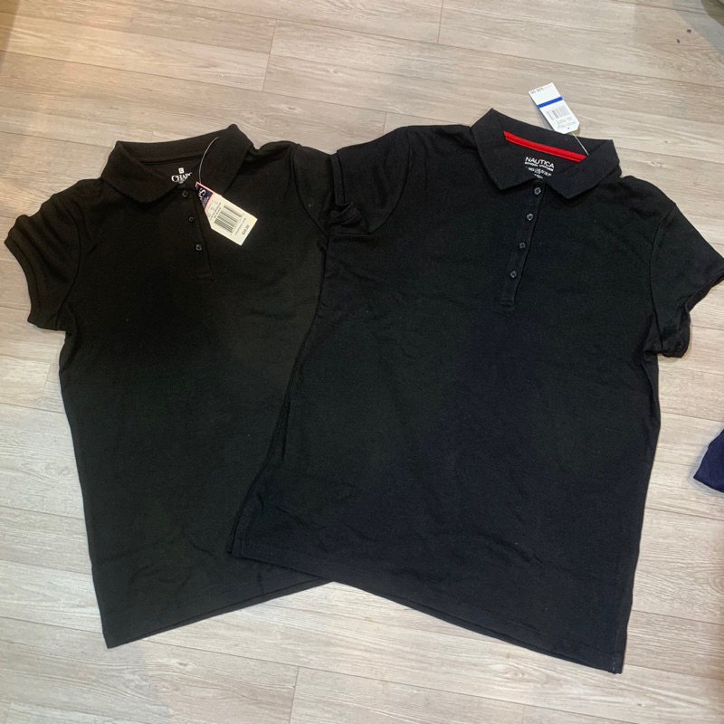 Áo cotton cổ bẻ bé gái, màu đen, hàng dư