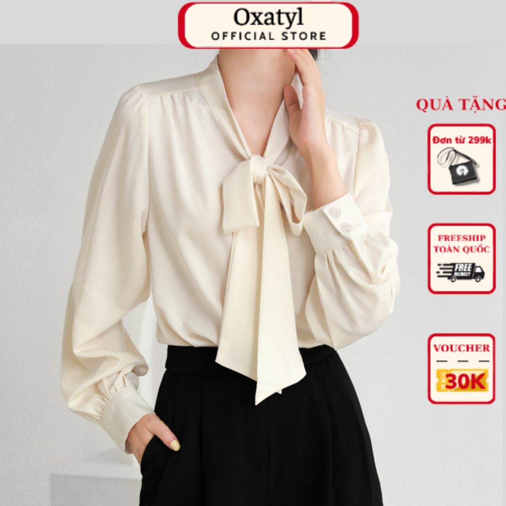 Áo sơ mi nữ cổ nơ Oxatyl A13 phong cách công sở thời trang chất vải lụa mát