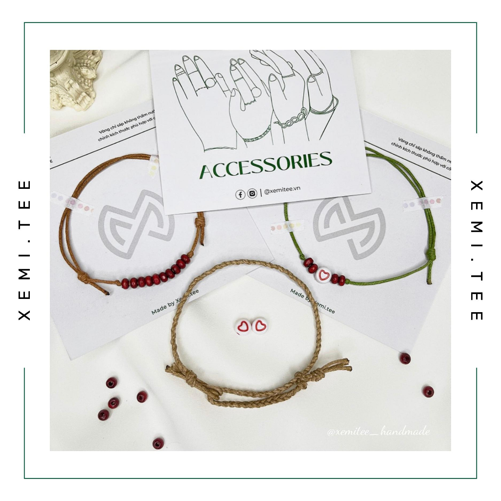 Vòng tay tết chỉ sáp hạt gỗ phong cách Macrame giá rẻ local brand Xemi.tee
