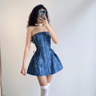 Đầm Cúp Denim Thắt Eo
