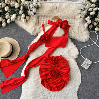 VÁY BODY NHÚNG TAG HOA DÂY CHOÀNG CỔ