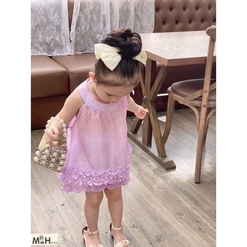 Set yếm đũi tơ nhăn óng mềm chạy viền bèo cực xinh cho bé gái 11-28kg