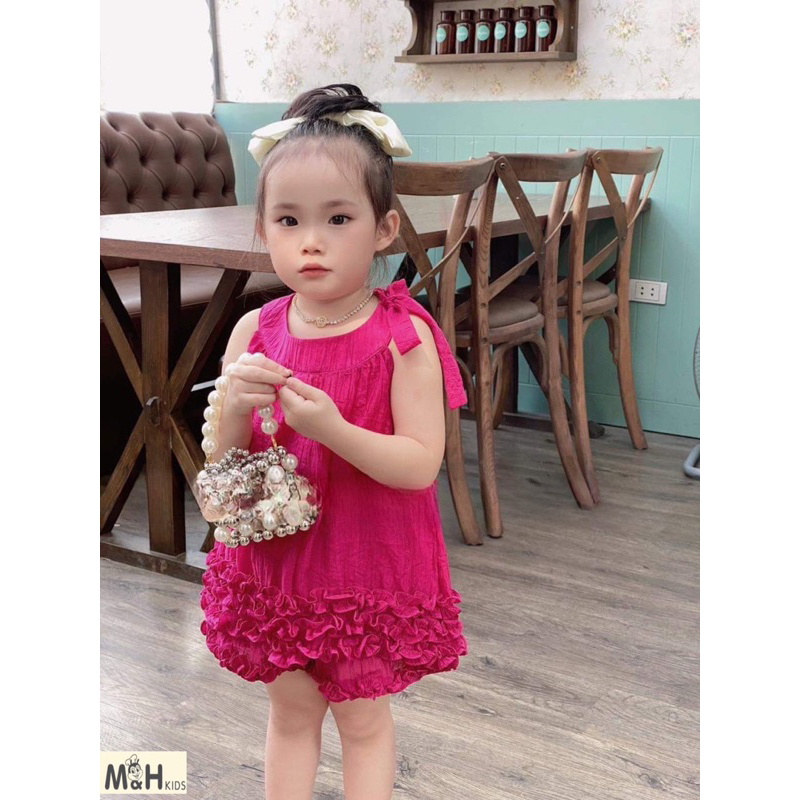 Set yếm đũi tơ nhăn óng mềm chạy viền bèo cực xinh cho bé gái 11-28kg