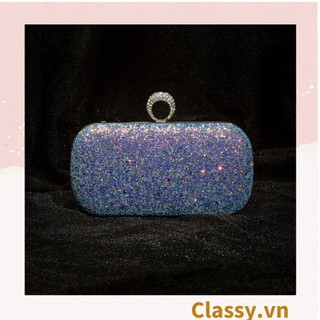 Clutch Classy cầm tay đi tiệc hình thoi , đính kim tuyến lấp lánh T590