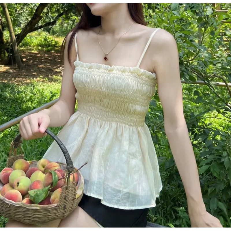 Áo hai dây nhún ngực kèm lót chất tơ nhăn mềm nhiều màu
