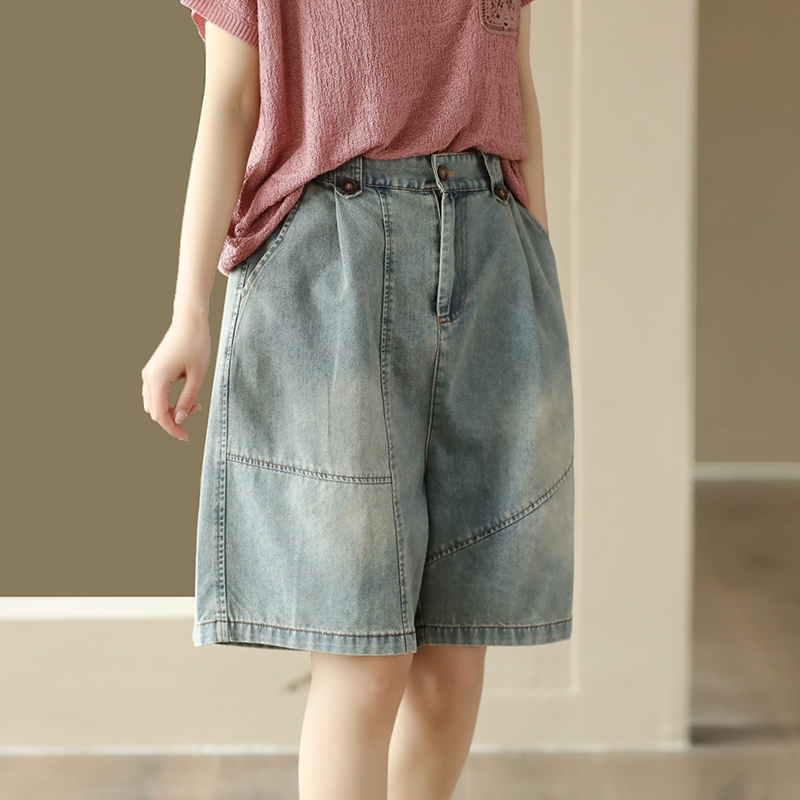 Quần sooc denim KAMAKA lưng thun form rộng một túi sau - NU8851