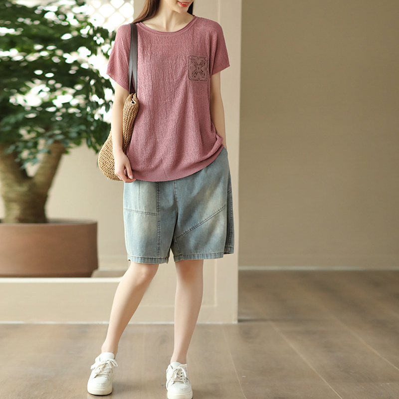 Quần sooc denim KAMAKA lưng thun form rộng một túi sau - NU8851