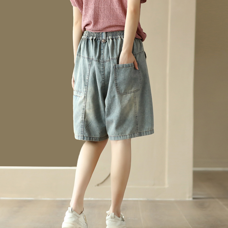 Quần sooc denim KAMAKA lưng thun form rộng một túi sau - NU8851