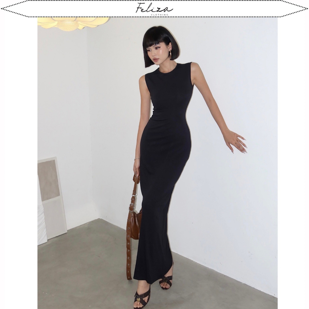 Đầm cổ tròn không tay phom suôn nhẹ chất thun cotton mềm co giãn-Feliza clothing