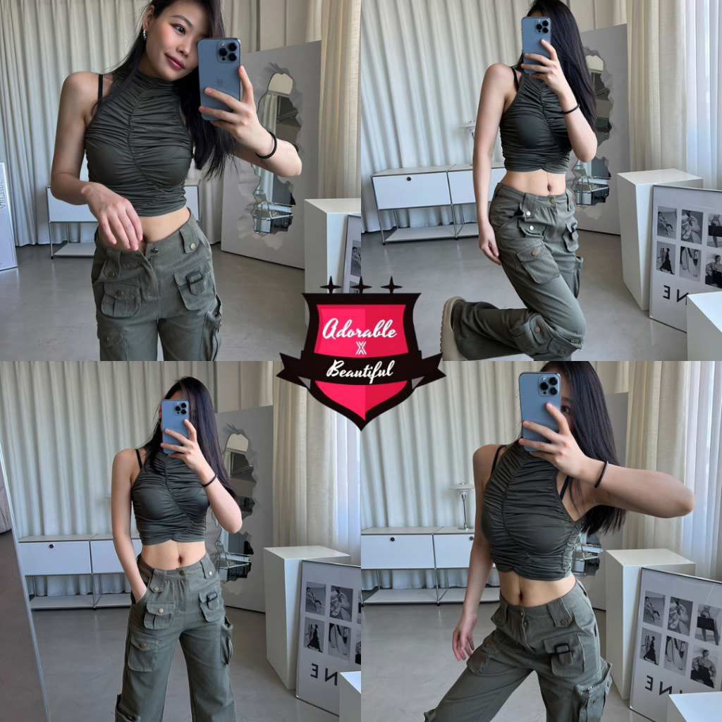 Áo Ống Ba Lỗ Nữ Nhún Ngực Màu Rêu, Áo Quây 3 Lỗ Nữ Croptop Co Giãn Hot Trend Ulzzang