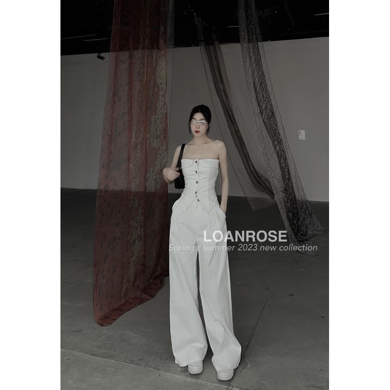 Set Bộ Cotton Lạnh Áo Cúp Mút Đính Nút + Quần Ống Xuông Có Túi