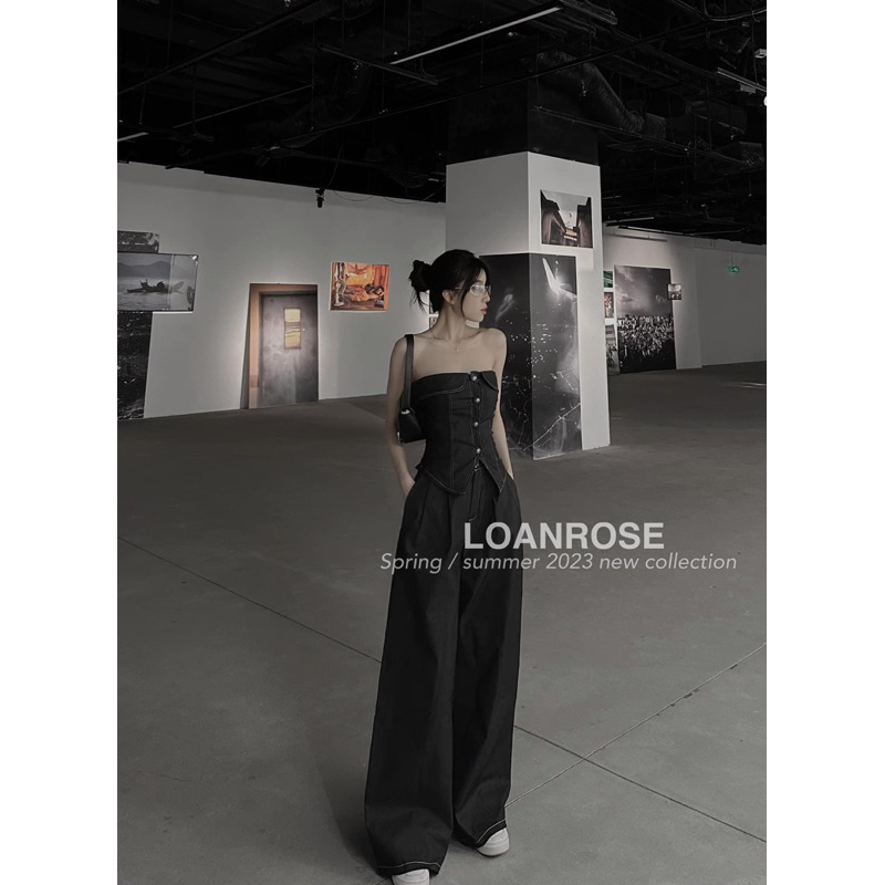 Set Bộ Cotton Lạnh Áo Cúp Mút Đính Nút + Quần Ống Xuông Có Túi