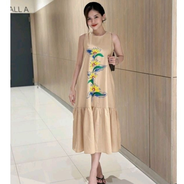 Đầm maxi chất linen Was hình vẽ