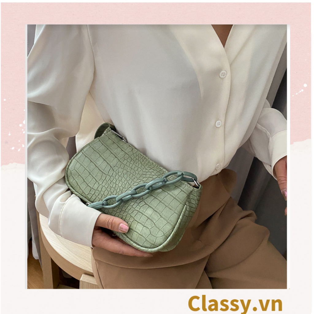 Túi đeo vai dây xích màu trà sữa Classy kiểu dáng Vintage phong cách Retro - đủ 7 màu sắc lựa chọn T252