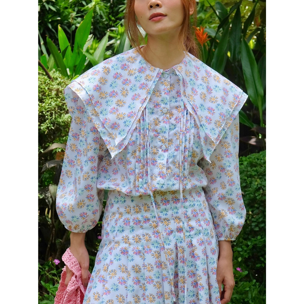 Áo sơ mi hoa cổ thuỷ thủ tay phồng dài SY STORE