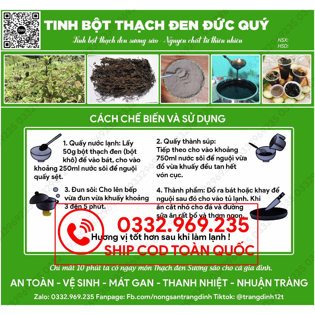 Gói 500g, 1000g Bột thạch đen Đức Quý/Thạch đen Sương sáo Grass jelly
