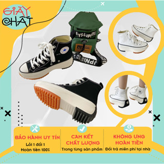 Giày thể thao cổ cao 2 màu trắng đen chất vải 1970 , Giày bốt nữ cổ cao chất vải độn đế dáng cao full box