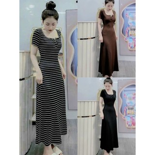 🛒 Đầm Tay Ngắn Cổ Vuông Gài Nút - Dài Maxi Xòe Chiết Eo Ôm Body Sexy - Tiểu Thư Bánh Bèo Cute Sang Chảnh Basic Đơn Giản