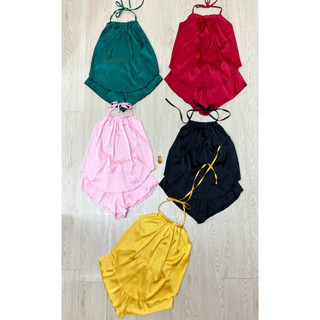 set bộ phi lụa yếm luồn dây cổ quần short mềm mại