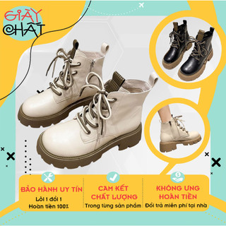 Bốt martin đế cao 5p tăng chiều cao mũi tròn, giày bốt cổ cao sành điệu cao cấp thời trang cho nữ